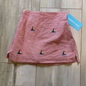 NWT Monday’s Child Red Gingham Checked Skort with Embroidered Sailboats, girls 4